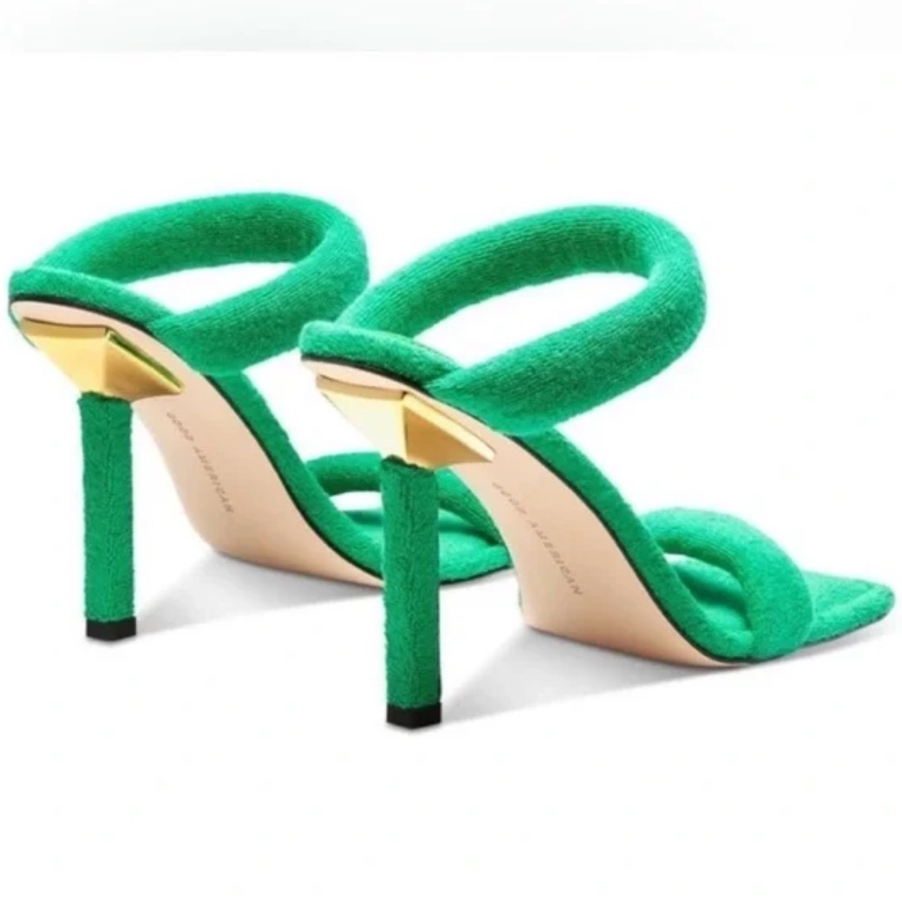 NEW Good American Women's Terry Slip On Green & Gold High Heel Sandals Size 8.5 - Picture 3 of 4